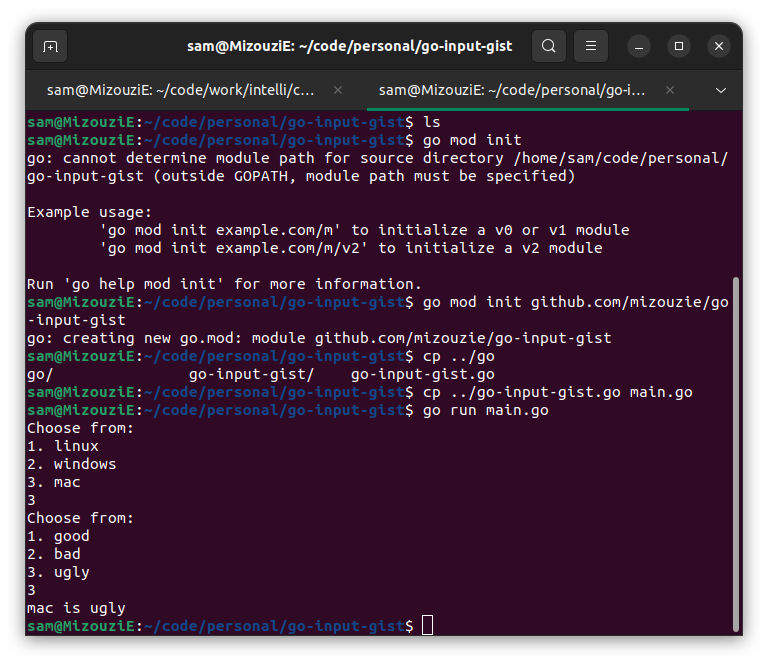 screenshot of terminal commands