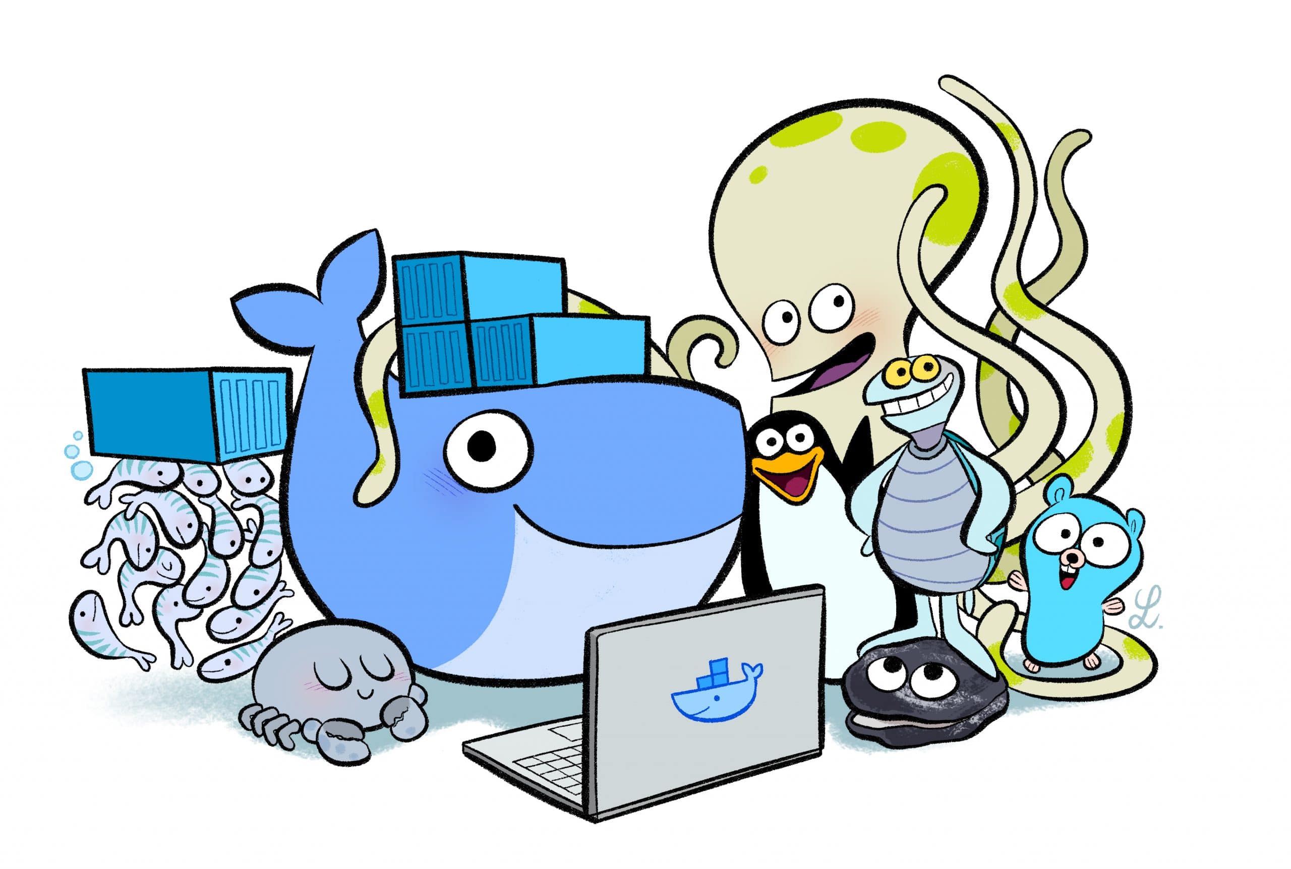 Moby the Docker whale and all his friends