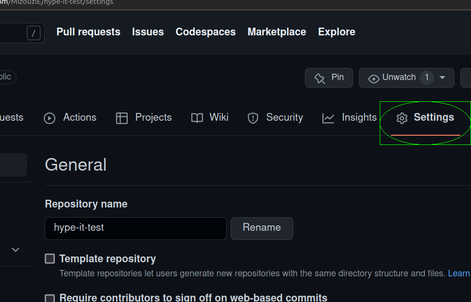 GitHub repo settings