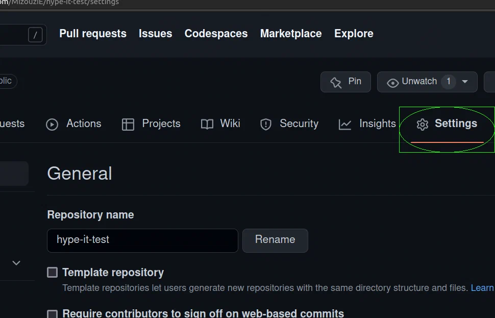 GitHub repo settings