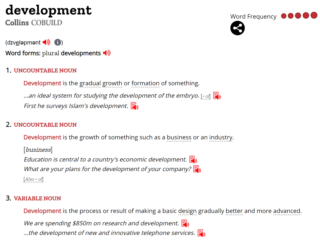 Collins dictionary definition of development